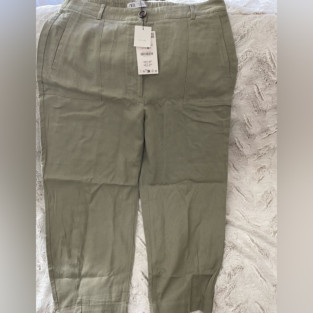 Womens Olive Green Linen Pants